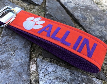 Clemson Wristlet Keychain, Approved Crafter License Holder, Wrist Keychain for Her, Key fob Wristlet, Keychain Wristlet, Clemson Tigers