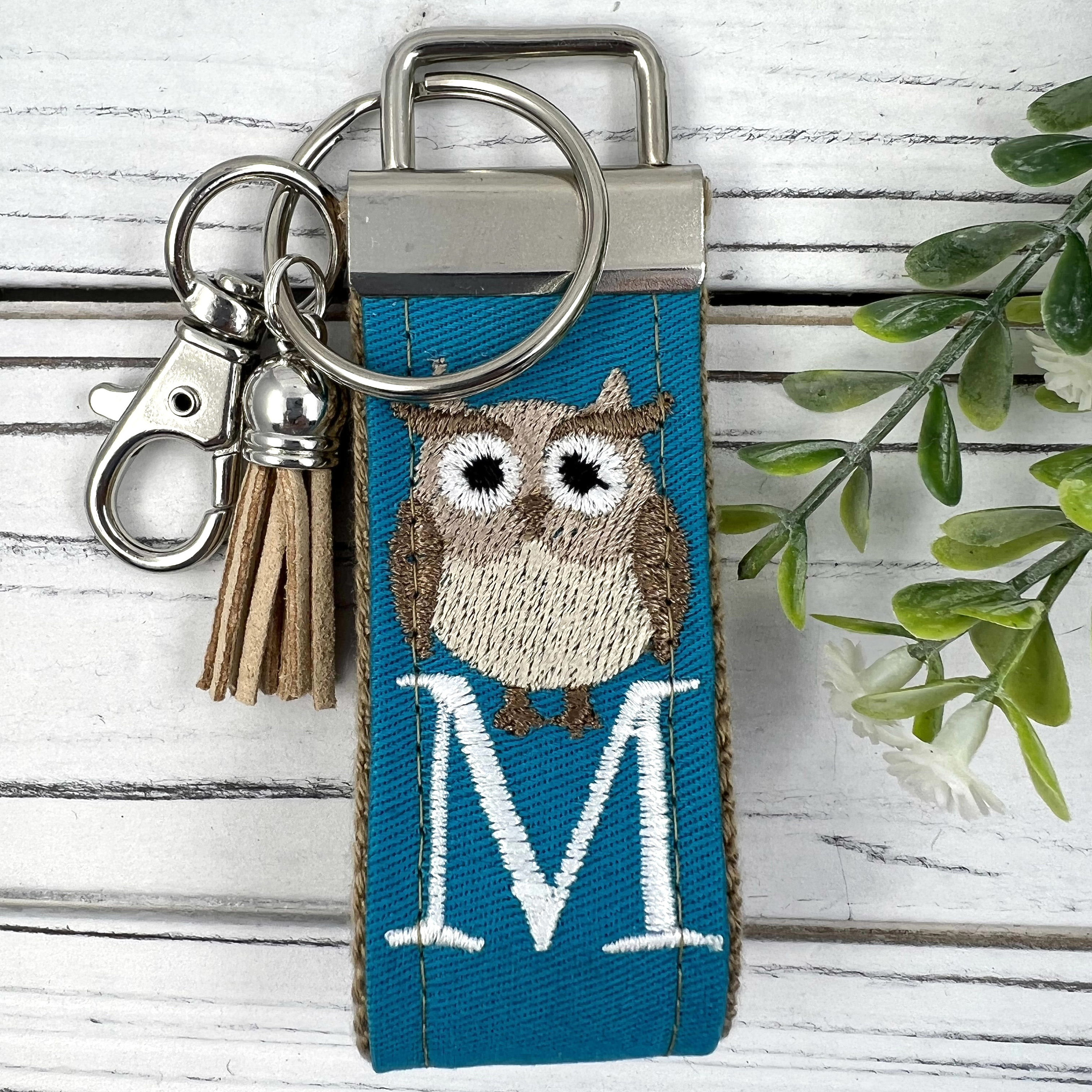 Genuine Leather Keychain/bag-charm, a Savvy Owl Face Pattern, Brown or Green