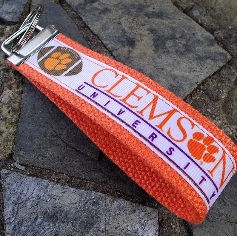 Clemson Keychain Wristlet Keychain Key Fob Approved Crafter Etsy