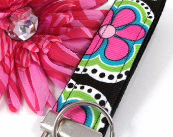 Corduroy Wristlet Key Fob Floral Fabric