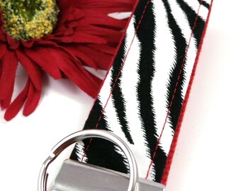 Black and White Zebra Print Wristlet Keychain, Cute Animal Print Keychain, Zebra Stripe Key Fob, Handmade Teacher Gift