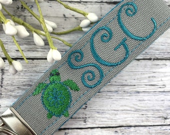 Sea Turtle Keychain | Monogrammed Keychain | Initials Keychain | Initial Keychain | Embroidered Keychain | Sea Turtle | Popular Right Now