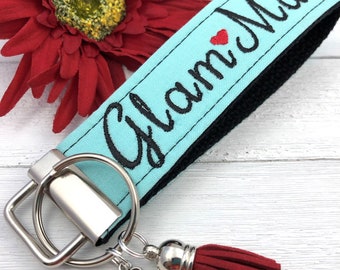 Glam Ma Embroidered Keychain Key Fob Tassel Charm