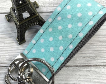 Mini Keychain | Mini Key Fob | Turquoise Keychain | Gift for Mom | Gift for Best Friend | Polka Dots Keyfob