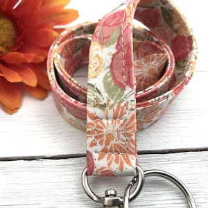 Lanyard Necklace Fabric Lanyard Badge ID Holder Name Tag Lanyard Keychain Lanyard for Keys Floral Key Holder image 1