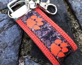 Mini Keyfob Clemson Tigers Camo Ribbon Keychain For Him or Her, Approved Crafter License Holder