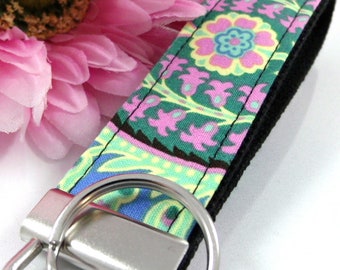 Wristlet Key Fob in Emerald Amy Butler Floral