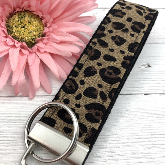 Fashion Rhinestone Wristlet Lanyard Strap Keychain - Leopard