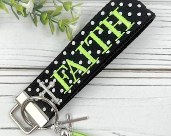 Faith Keychain, Faith Over Fear, Inspirational Keychain, Wristlet Keychain, Faith Gifts, Inspirational Gifts, Embroidered Keychain