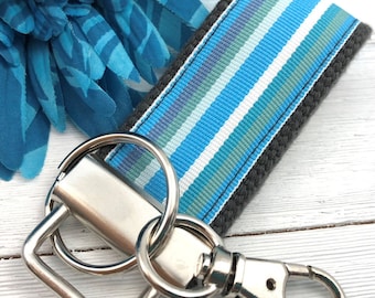 Mini Keyfob FOB Keychain for Women Ideal as a Purse Keychain or Backpack Keychain, Cabana Stripe