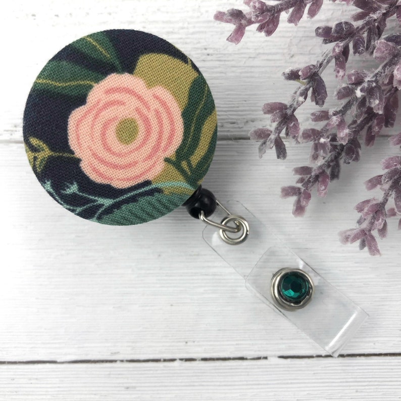 Rifle Paper Co Rosa Badge Reel Floral Name Tag Holder Retractable Badge Reel ID Holder Badge Holder Nurse Badge Reel image 1