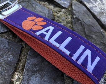 Clemson Wristlet Keychain, Approved Crafter License Holder, Wrist Keychain for Her, Key fob Wristlet, Keychain Wristlet, Clemson Tigers