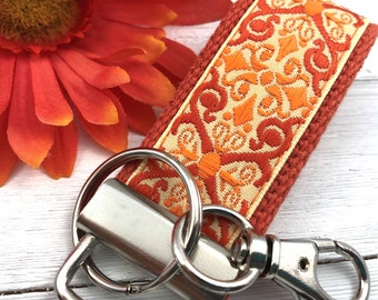Mini Keychain FOB | Mini Key Fob | Keychain for Women | Purse Mini Keychain | Backpack Keychain | Gift for her | Floral Keychain | Orange