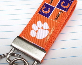 Mini Keyfob Clemson Tigers Ribbon Keychain For Him or Her, Approved Crafter License Holder