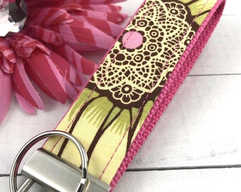 Handmade Floral Wristlet Keychain, Amy Butler Floral Fabric, College Graduation Gift for her, Good luck gifts