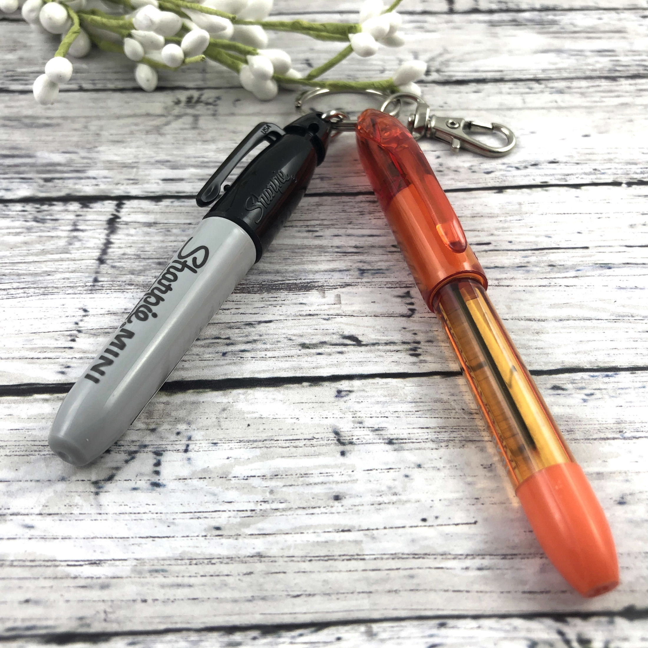 Sharpie Mini and RSVP Mini Ballpoint Pen with Lanyard Clip for badge reel,  small marker and pen for ID, miniature marker, color nurse pen