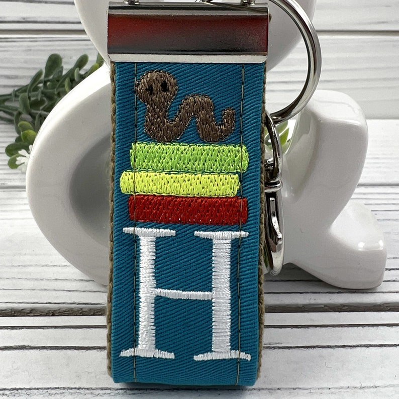 Initial Keychain for Librarian Gifts, Book Lover Gift, Teacher Retirement Gift, Future Teacher Gifts, High School Teacher, Book Keychain image 2