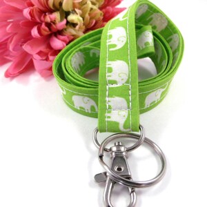 Lime Green Elephant Fabric Lanyard