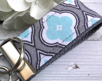 Mini Keyfob FOB Keychain for Women Ideal as a Purse Keychain or Backpack Keychain, Ideal Small Bridesmaid Gift Aqua and Gray