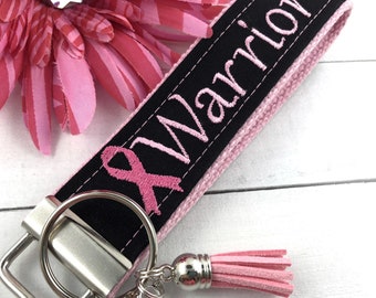 Cancer Warrior Embroidered Keychain Key Fob Tassel Charm