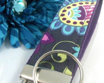 Purple Floral Wristlet Keychain, Purple Key Fob Wristlet, Keychain Wristlet Lanyard, keychain for woman