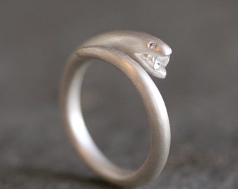 Small Open Mouth Snake Ring in Sterling Silver with Gemstones