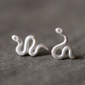 Mini Mismatched Snake Stud Earrings in Sterling Silver with Gemstone Option image 2