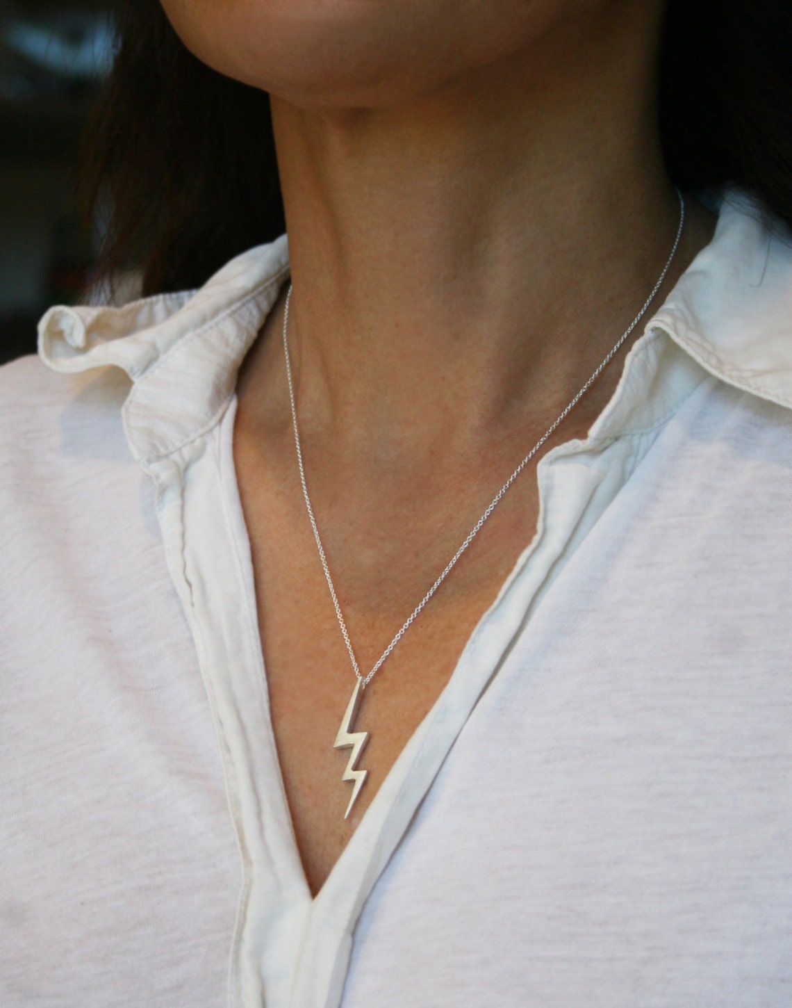 Long Lightening Bolt Necklace in Brass With Sterling Silver Etsy