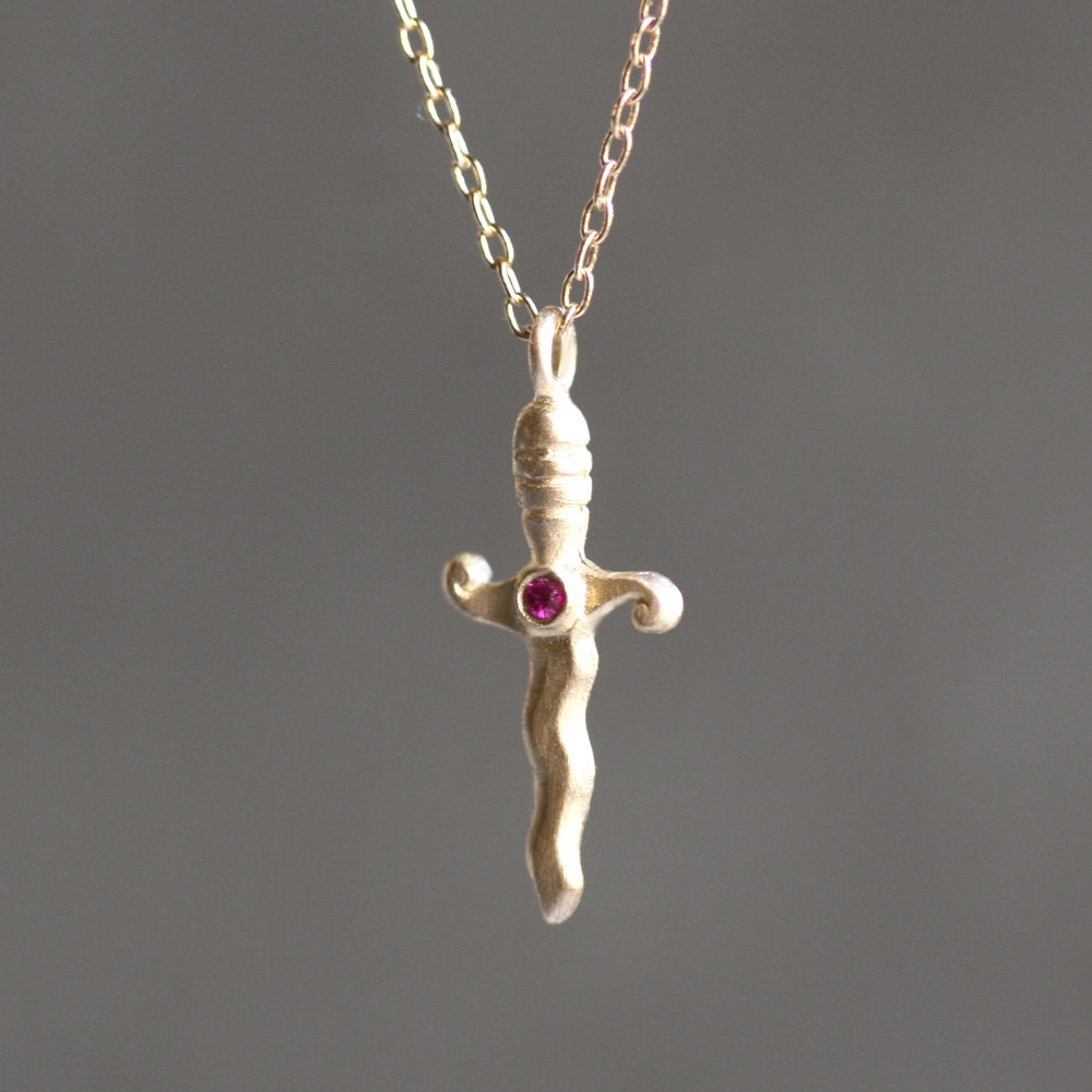 Small Dagger Necklace With Gemstone 