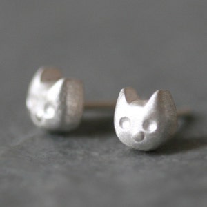 Baby Kitten Stud Earrings in Sterling Silver image 1