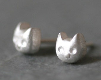 Baby Kitten Stud Earrings in Sterling Silver