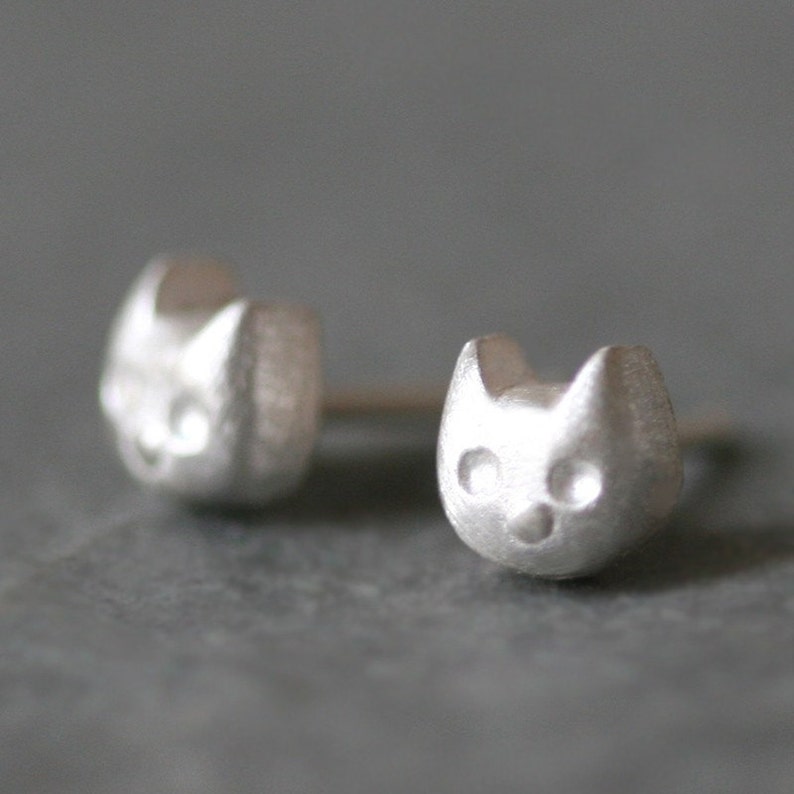 Baby Kitten Stud Earrings in Sterling Silver image 1