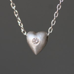 Tiny Puffy Heart Necklace in Gold or Silver image 1