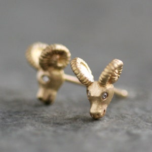 Tiny Ram Earrings in 14K Gold with Diamond Option