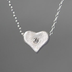 Curved Heart Pendant in Sterling Silver with Diamond