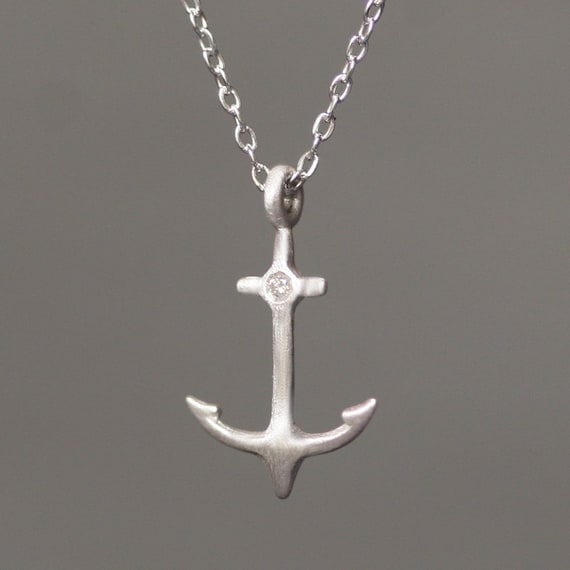 Anchor Necklace in Sterling Silver With Diamond Etsy