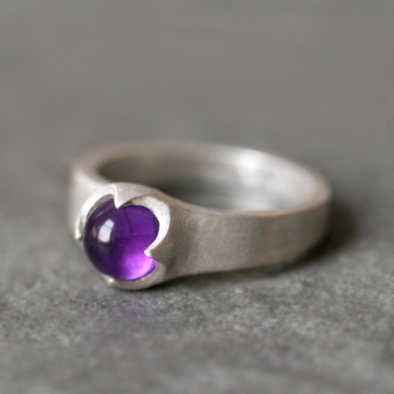 Banded Cab Ring in Sterling Silver with Amethyst image 1