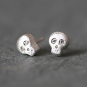 Baby Skull Earrings in Sterling Silver with Diamonds