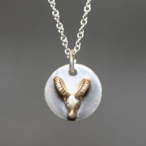 Ram Disk Necklace in 14K Gold and Sterling Silver with Diamonds