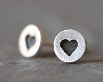 Black Heart Stud Earrings in Sterling Silver