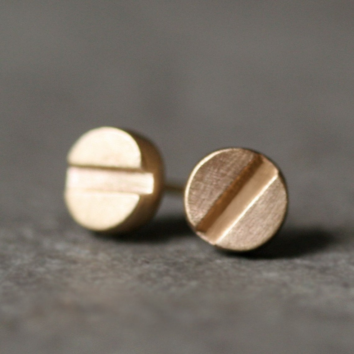 Screw Head Stud Earrings in 14K Gold Etsy