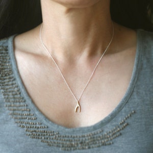 Small Wishbone Necklace 14k with Diamond and Sterling Silver Chain image 2