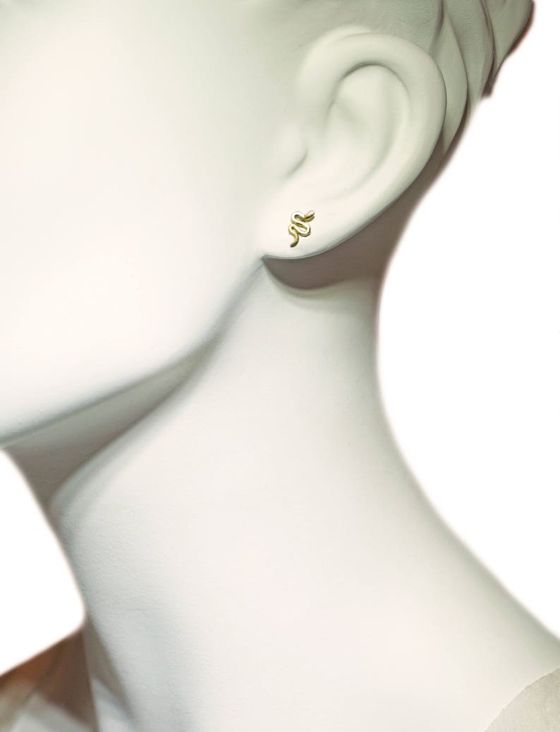 Mini Mismatched Snake Stud Earrings in 18K Gold Plate with CZ image 3