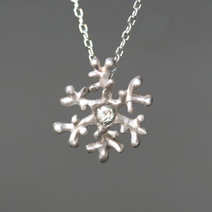 Coral Snowflake Necklace in Sterling Silver and White Sapphire image 1