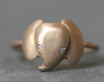 Baby Elephant Ring in 14K Gold with Diamonds