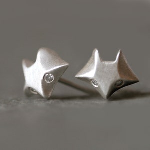 Fox Stud Earrings in Sterling Silver with Gemstones
