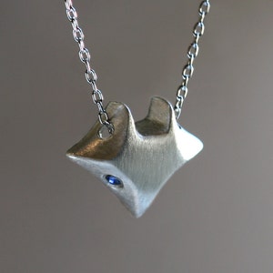 Large Fox Necklace in Sterling Silver with Blue Sapphires