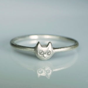 Baby Kitten Ring in Sterling Silver with Diamonds