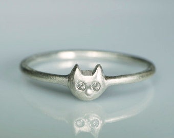 Baby Kitten Ring in Sterling Silver with Diamonds