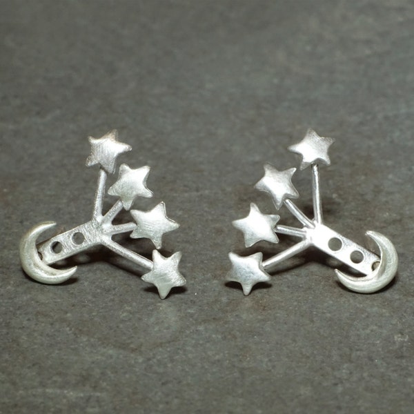 Small Moon and Tiny Star Ear Jacket in Sterling Silver